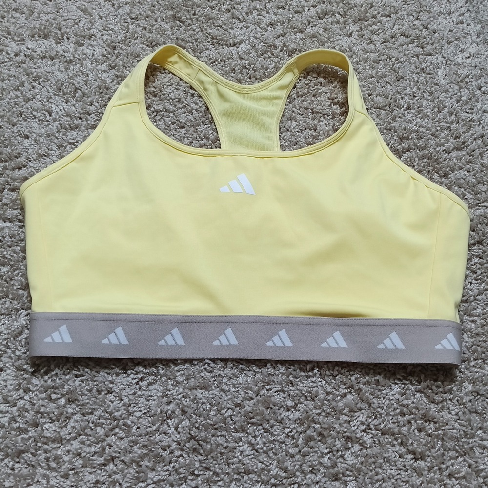 Adidas Sports Bra Womens L Yellow Excellent Techfit Racerback Medium Support